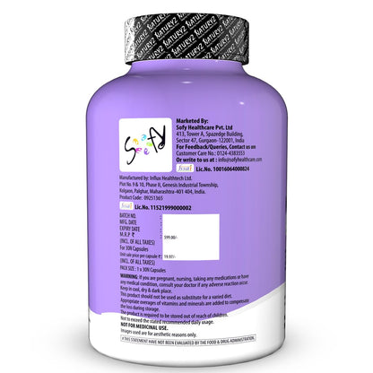 Purple supplement bottle with label on a white background