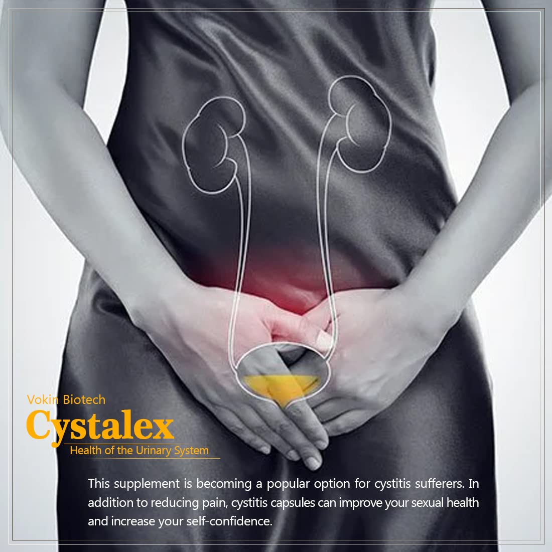 Advertisement for Cystalex supplement showing a diagram of the urinary system.