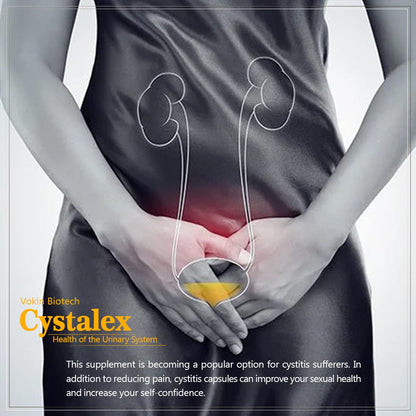 Advertisement for Cystalex supplement showing a diagram of the urinary system.