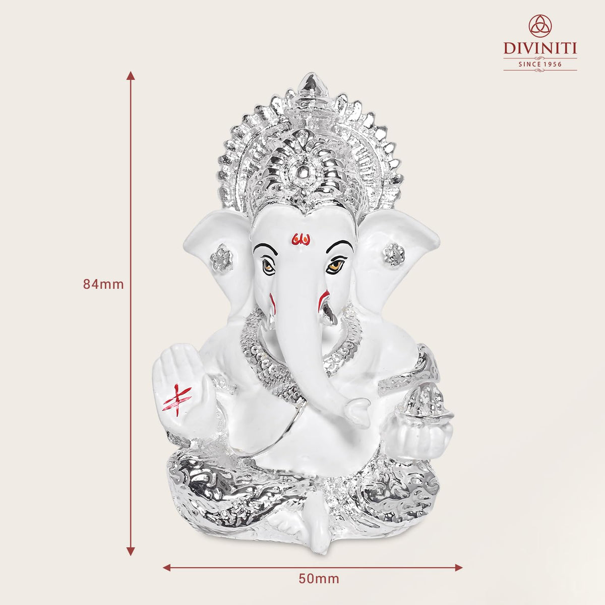 999 Silver Plated Resin Lord Ganesha Idol for Car Dashboard, Tabletop|Ganesh Statue for Good Luck and Success|Ganpati Murti for Home Decor Mandir, Office Desk Puja Gift White (8.4x4.2cm)