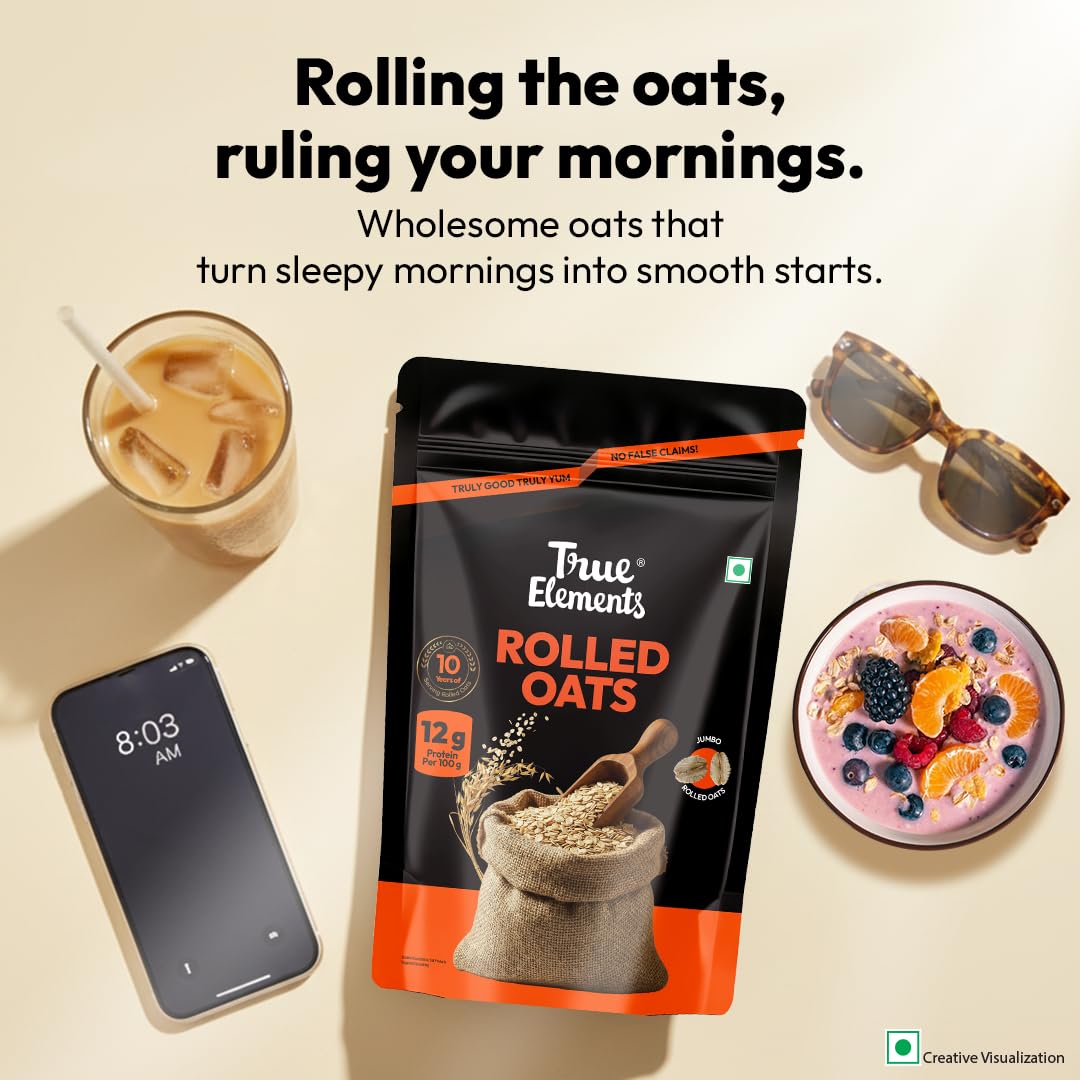 True Elements Rolled Oats 500g -Weight Management | Rich in Protein & Fibre | 100% Wholegrain