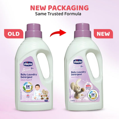 Chicco Baby Liquid Laundry Detergent, 5X Stain & Germ Fighter, Kills 99% Of Germs, Dermatologically Tested For Effective & Gentle Cleaning, Delicate Flowers (1 L)