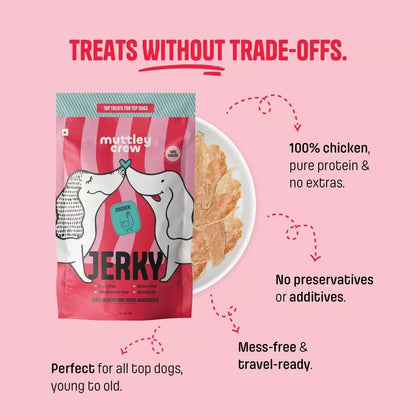 Muttley Crew Dog Jerky Lean Chicken Meat | Healthy Adult Dog Treats for Easy Digestion | All Natural | Grain-Free | Gluten-Free | No Preservatives | No Artificial Flavour (50 Grams)