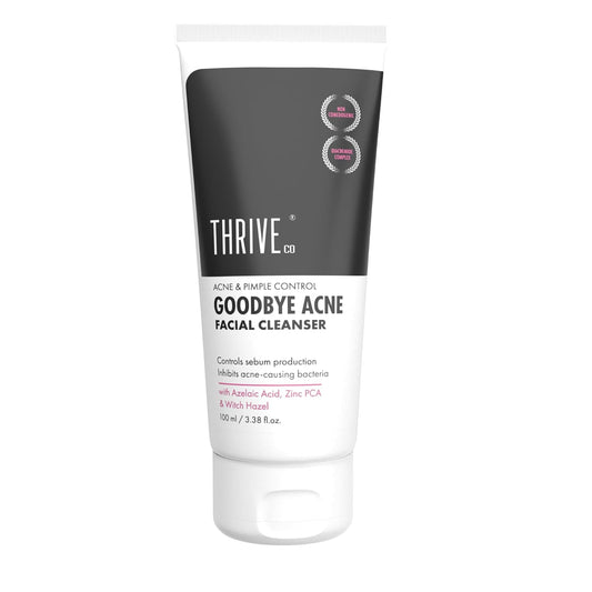 Tube of Thrive Co. Goodbye Acne Facial Cleanser on a white background