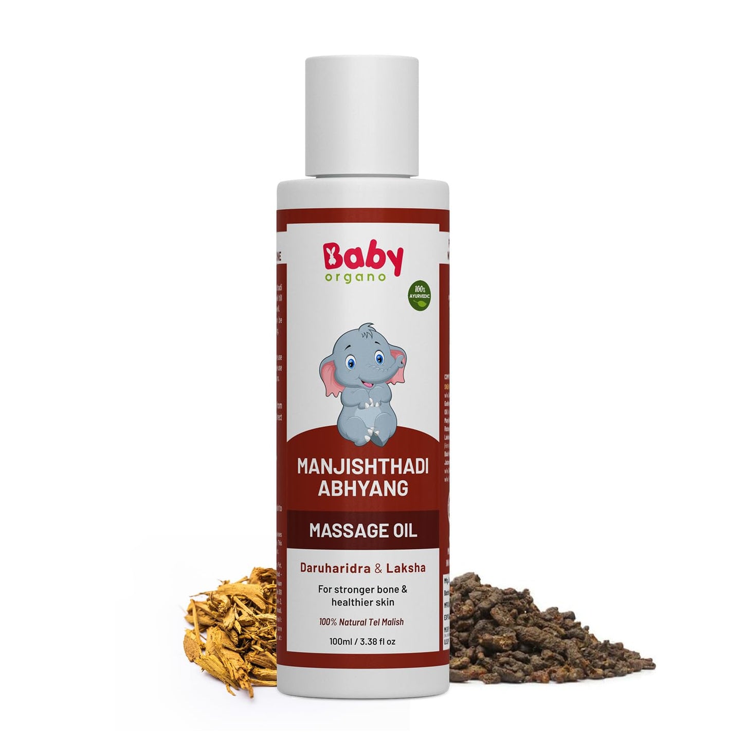 BabyOrgano® Manjishthadi Abhyang Baby Massage Oil for Newborns (0-2 Yrs) – Strengthens Bones & Muscles, Made with Manjistha & Daruhaldi, Toxin & Mineral Oil Free Made with Sastrokta Vidhi - 100ml