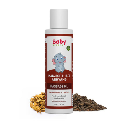 BabyOrgano® Manjishthadi Abhyang Baby Massage Oil for Newborns (0-2 Yrs) – Strengthens Bones & Muscles, Made with Manjistha & Daruhaldi, Toxin & Mineral Oil Free Made with Sastrokta Vidhi - 100ml