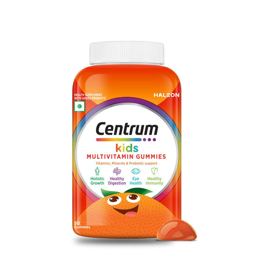 Centrum Kids- Multivitamin Gummies for Kids | Non-Habit Forming | With Zinc, Vitamin B, C, D for Overall Growth, Healthy Digestion, Eye Health, Immunity | Tasty Orange Flavour | Veg - 50 gummies