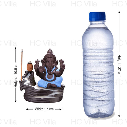 Smoke Backflow Cone Incense Holder Decorative Showpiece with 10 Free Smoke Backflow Scented Cone Incenses (Ganesh Blue)(Resin, Conical)