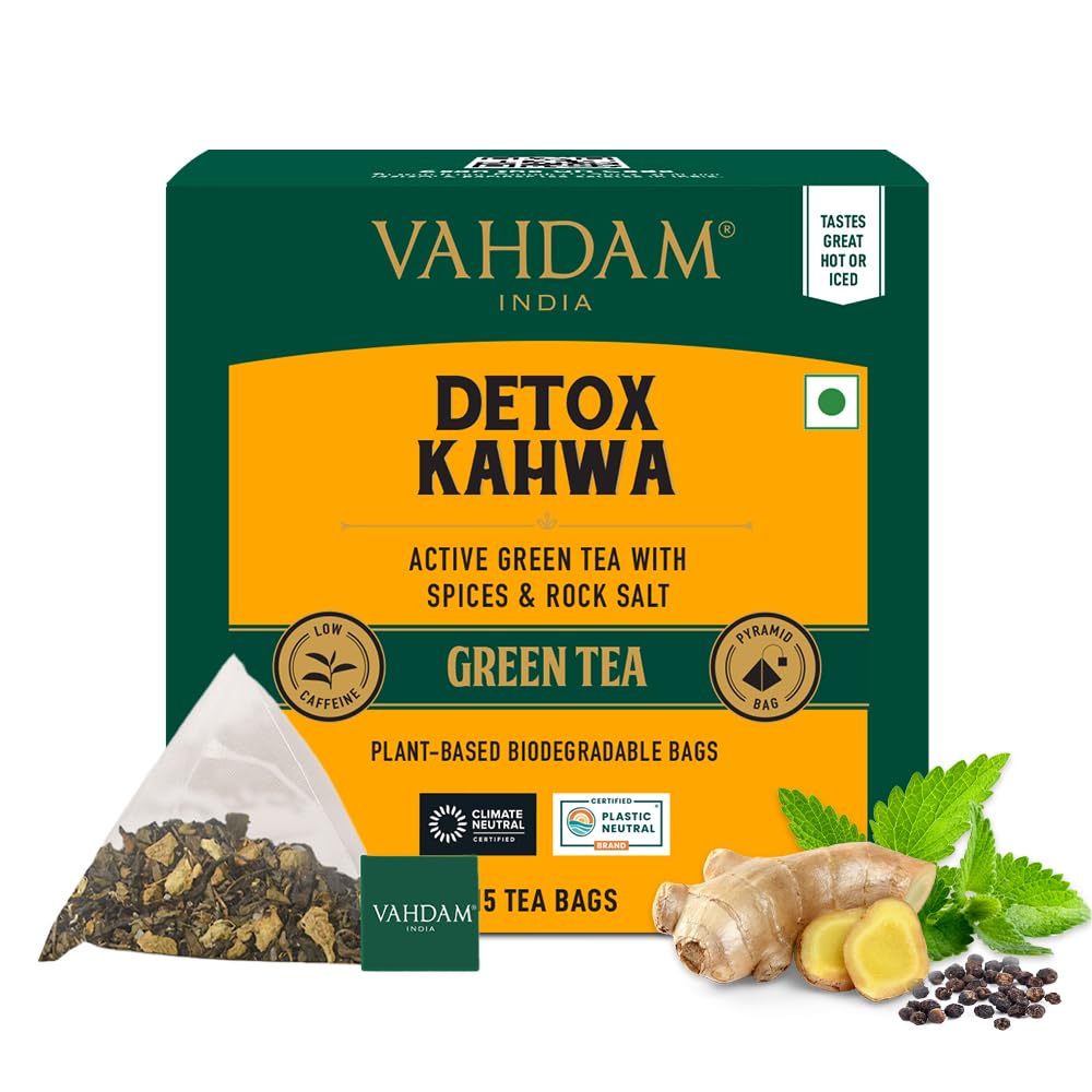 VAHDAM, Detox Kahwa Green Tea- 15 TBs | Real Ingredients (Black Pepper, Tulsi, Ginger, Clove, and Green Tea) |