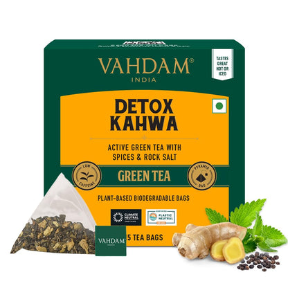 VAHDAM, Detox Kahwa Green Tea- 15 TBs | Real Ingredients (Black Pepper, Tulsi, Ginger, Clove, and Green Tea) |