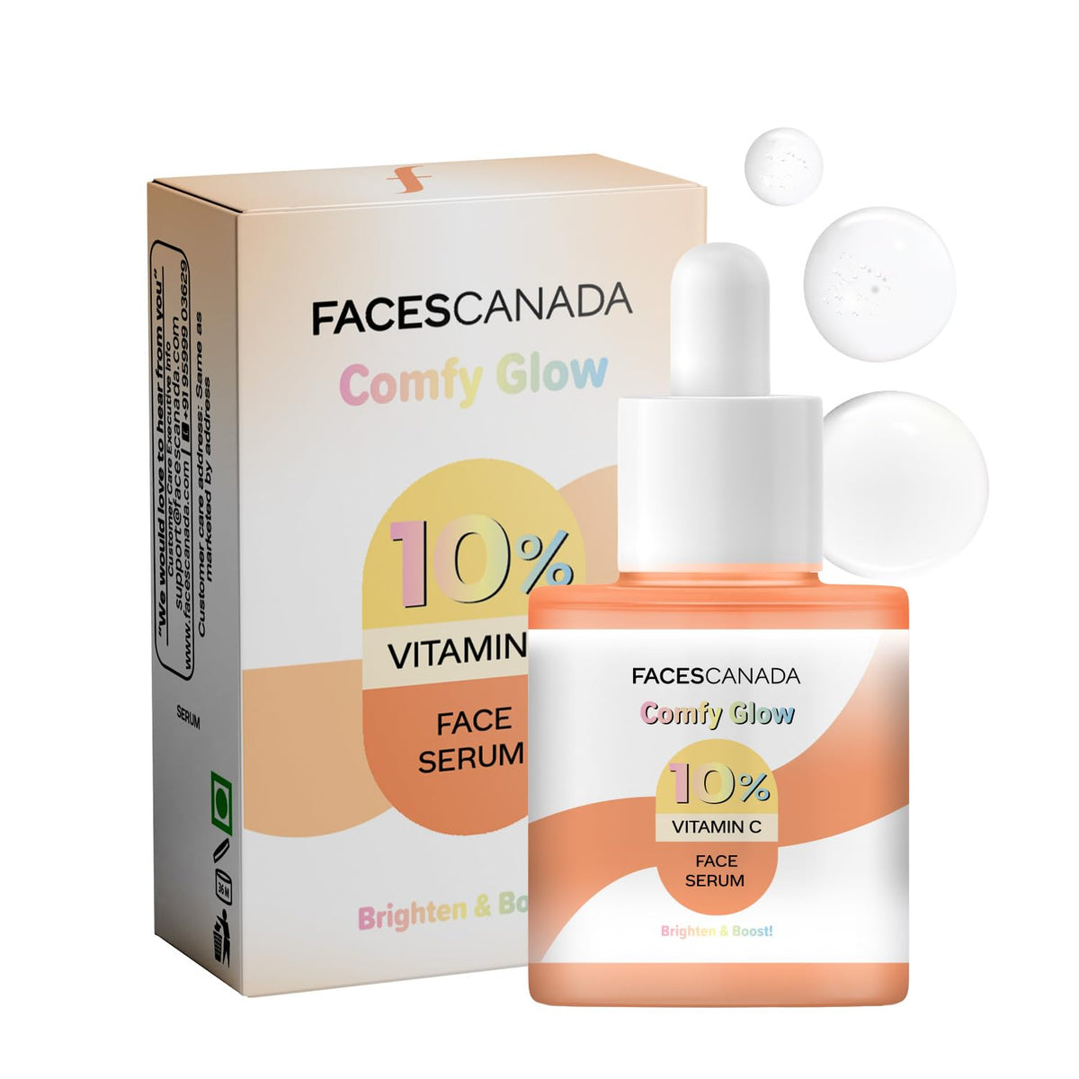 FACES CANADA Comfy Glow 10% Vitamin C Face Serum - 15ml | Brightens Complexion | Dark Spot Reduction | Lightweight | Prevents Premature Aging | Hydrating & Healthier Looking Skin