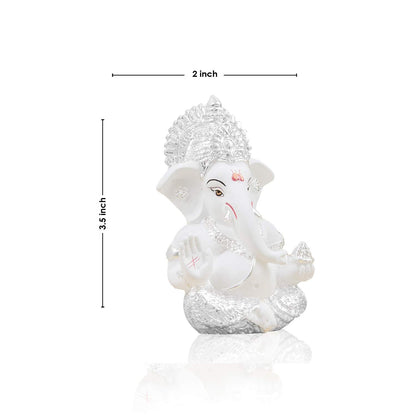Gold Art India Silver Plated White Ganesha for Car Dashboard Home Decor Gifting Diwali Birthday Festivals 3.5 x 2 Inches