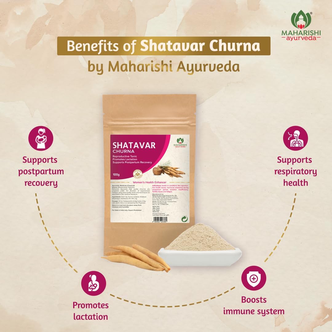 Zephivo Maharishi Ayurveda Shatavar Churna - 100% Natural Supplement for Women's Health - 100 gm
