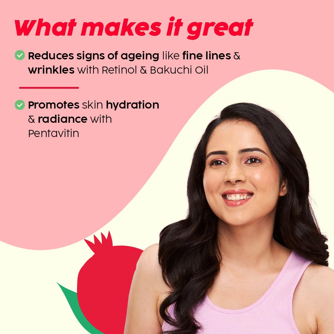 PLIX - THE PLANT FIX Pomegranate 1% Retinol & 1% Bakuchi Oil Anti Ageing Night Cream | Reduces Fine Line & Wrinkles | For Men & Women | 50 G