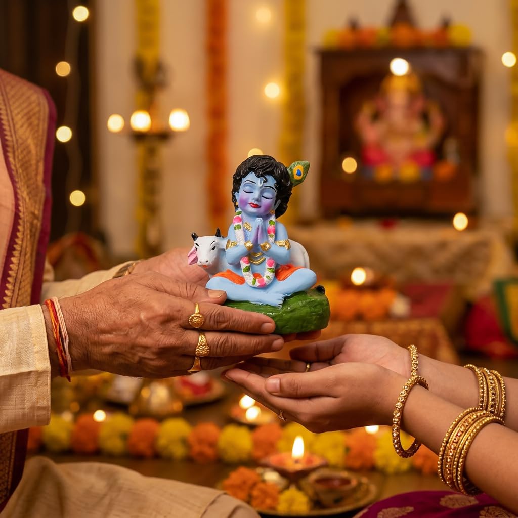 Bal Krishna Idol for Home Decor | Laddu Gopal Murti, Kanha Ji Statue for Puja Room, Temple Decoration, Janmashtami Decor, Spiritual Gift, Krishna Showpiece for Home & Office