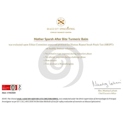 Mother Sparsh After Bite Turmeric Balm for Rashes And Mosquito Bites, 100% Ayurvedic, Gentle Skin Roll-On Formula, 25gm