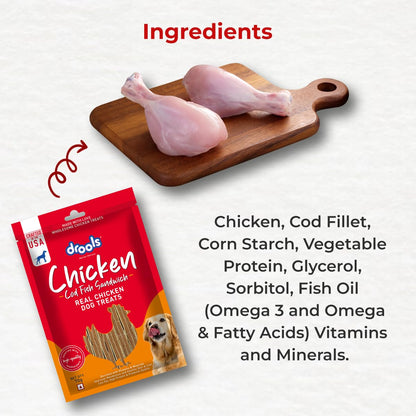 Drools Cod Fish Sandwich Dog Treat, 70 g | Made with Real Chicken & Cod Fish | High Protein Training Treat | for Puppy & Adult Dogs
