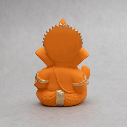 Lord Ganesha Idol for Car Dashboard, Home Temple & Office Decor | Gold Plated Resin Ganpati Murti for Puja, Mandir, Vastu, Diwali, Housewarming Gift | 3.5 Inch | Pack of 1 (Orange)