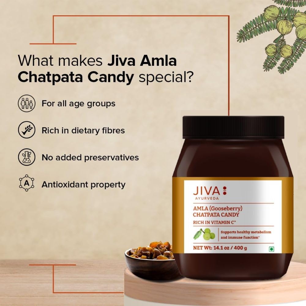 Jiva Amla Chatpata Candy 400gm | Rich In Dietary Fibres & Vitamin C, Boosts Immunity, Supports Healthy Digestion