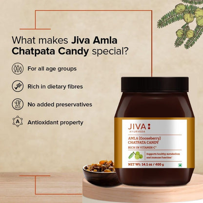 Jiva Amla Chatpata Candy 400gm | Rich In Dietary Fibres & Vitamin C, Boosts Immunity, Supports Healthy Digestion