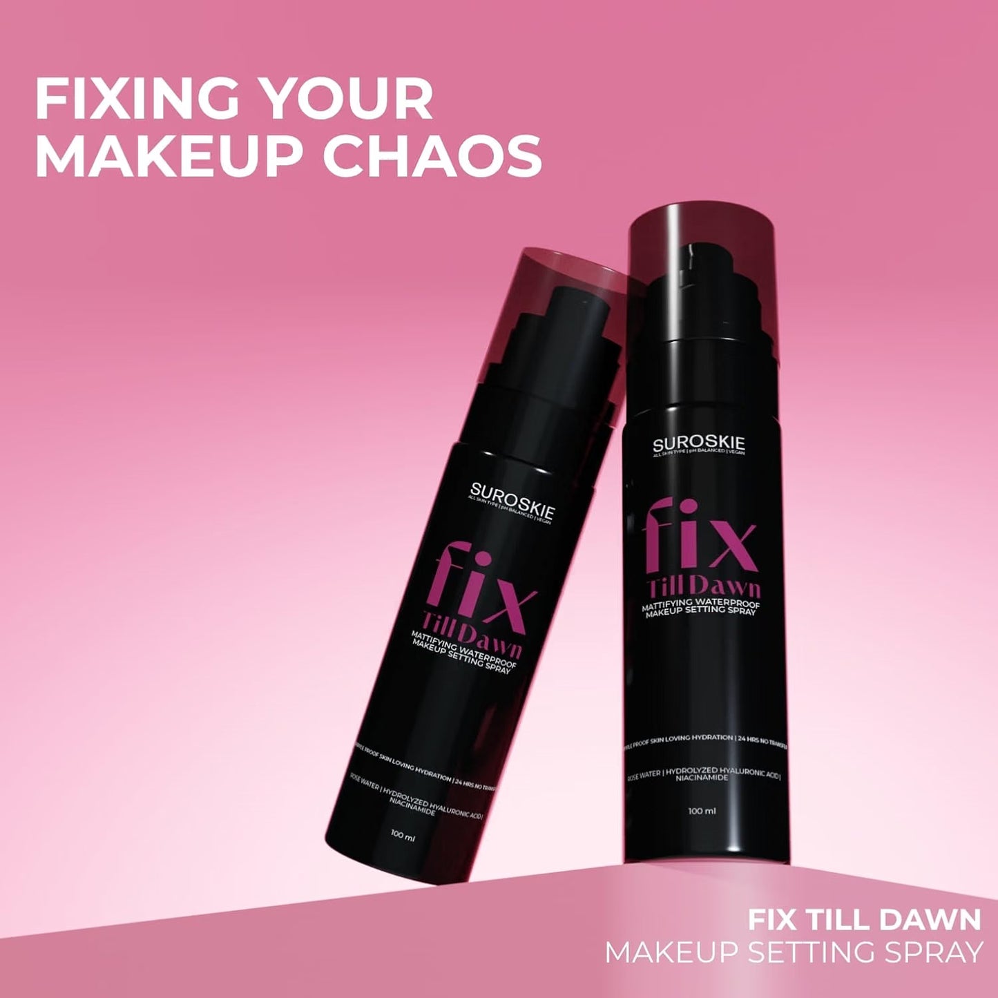 Suroskie Fix Till Dawn Makeup Fixer 100Ml | Long Lasting Makeup Setting Spray With Matte Finish | Niacinamide & Hyaluronic | Lasts Up To 15Hrs | Non Sticky, Quick Drying & Waterproof | All Skin Types