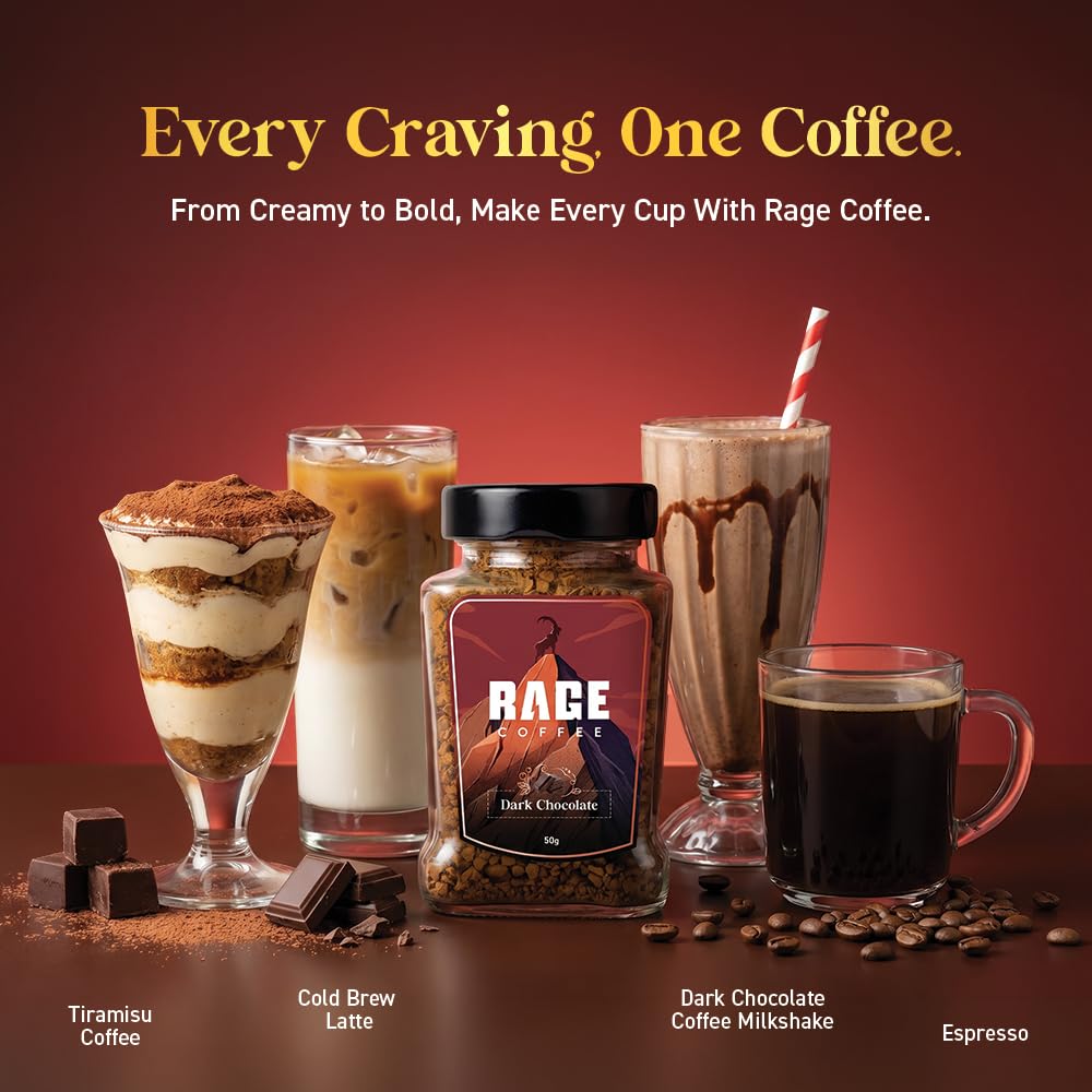 Rage Coffee Dark Chocolate Instant coffee - Premium Arabica Instant Coffee (Make Delicious Hot/Cold Coffee) - (DARK CHOCOLATE)