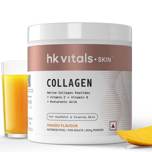 HealthKart Hk Vitals Marine Collagen Supplements Powder (Mango, 200 Gram) |Vitamin C, E, Sodium Hyaluronate | For Healthy Skin, Hair & Nails