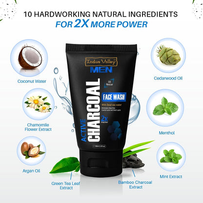 Indus Valley Men Active Charcoal Face Wash with natural ingredients on a white background
