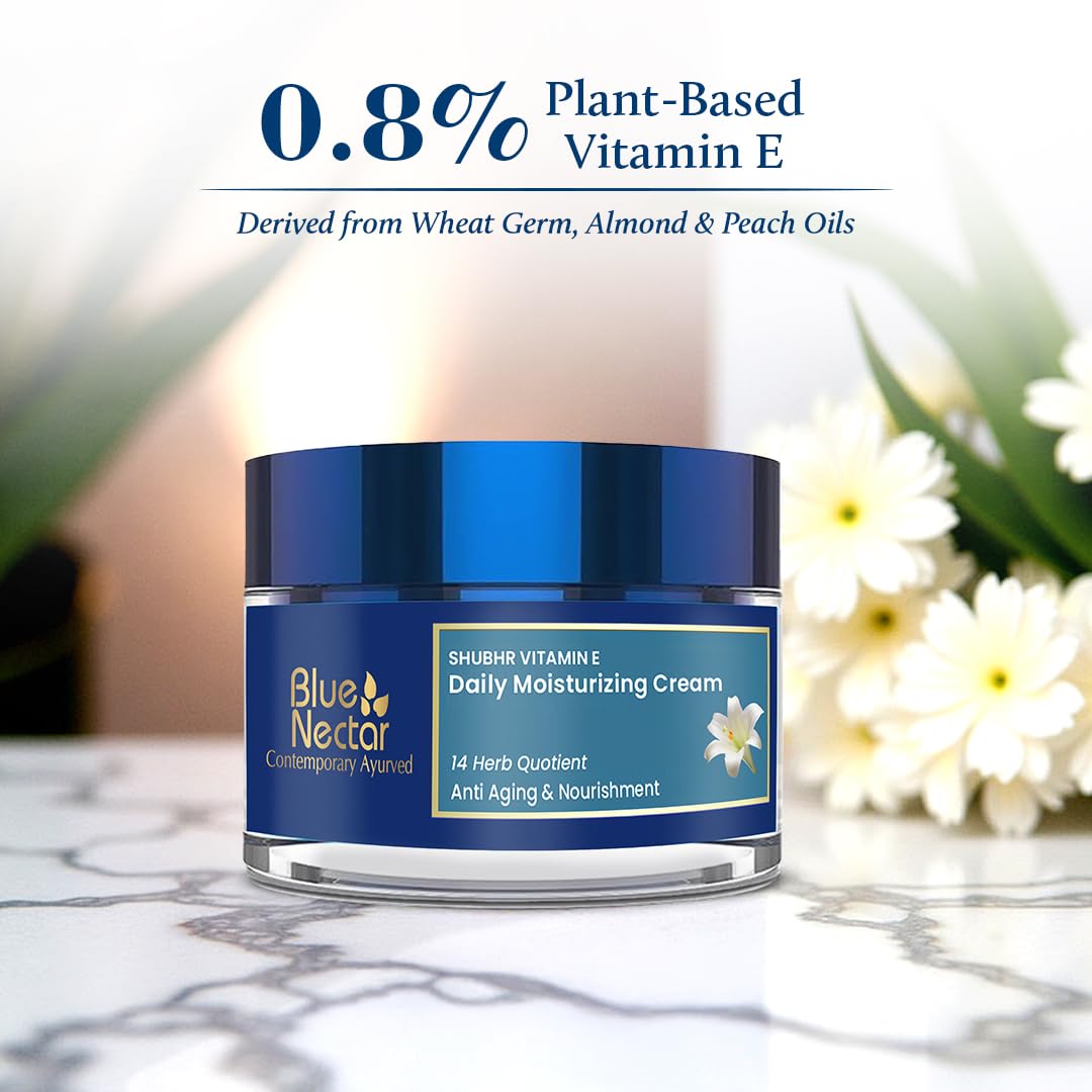 Blue Nectar Anti Aging Cream for Women for Wrinkles Fine Lines with Plant Based Vitamin C Vitamin E (14 Herbs, 50g)