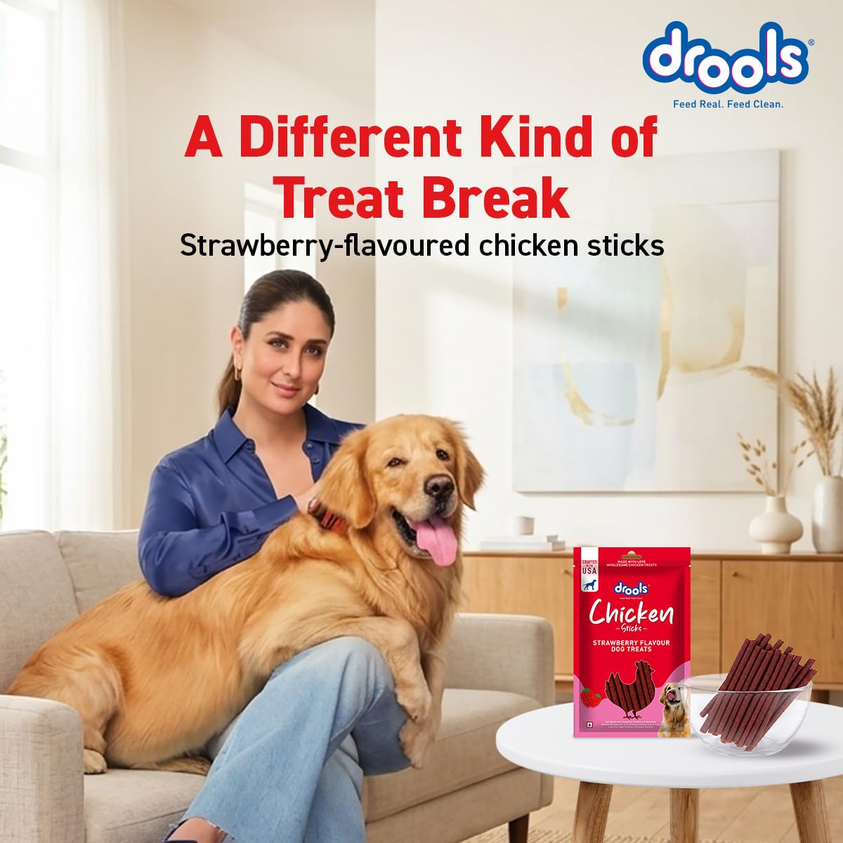 Drools Puppy & Adult Dog Treats Sticks 100g | Strawberry Flavour | Rich in Protein | No Artificial Preservatives | Best for Training & Bonding | Formulated in USA | Premium Treats