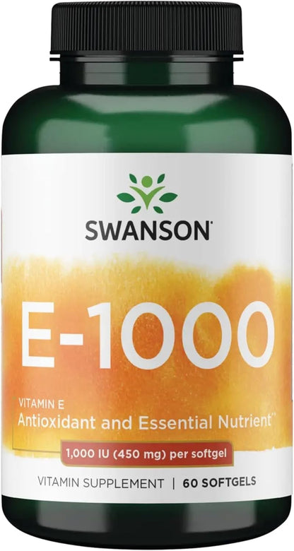 Swanson Vitamin E-1000 supplement bottle on a white background