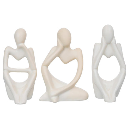 eCraftIndia Resin Decorative Thinking Human Figurines Statues Showpieces (Set of 3, White)| Home Decor Items for Living Room Bedroom Hall Office Desk Bookshelf Table| Home Decor Gifts for Birthday