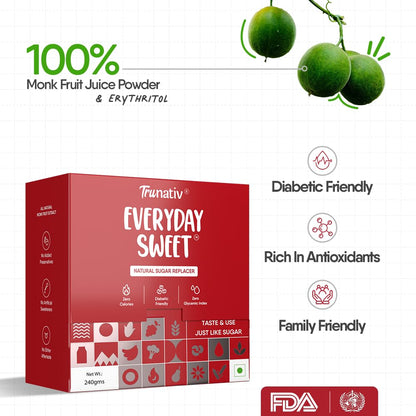 Trunativ Everyday Sweet | Monkfruit Sweetener Powder Loose Sugar Like Sweetener | Zero-Calorie Sugar Substitute | 1:1 Sugar Replacer for Cooking & Baking | Keto & Diabetic Friendly | 900g (Pack of 1)