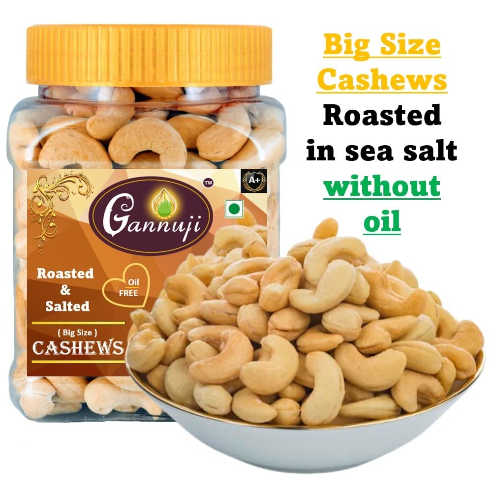 Gannuji Roasted And Salted Cashew Nuts 250g | A+ Grade| Premium Crunchy Kaju | Oil Free Roasted Cashew (250g Pack of 1)