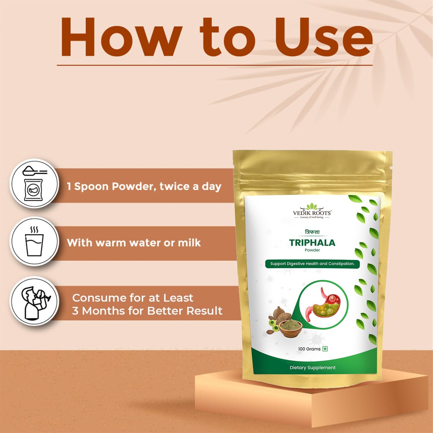 Triphala Powder 100g | 100% Pure & Natural | Digestive Cleanser, Detox Supplement & Immunity Booster | Haritaki, Bibhitaki & Amla | Ayurvedic Herbal Powder