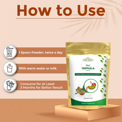 Triphala Powder 100g | 100% Pure & Natural | Digestive Cleanser, Detox Supplement & Immunity Booster | Haritaki, Bibhitaki & Amla | Ayurvedic Herbal Powder