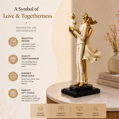 Stylish Modern Eleganct Couple Resin Romantic Figurine Statue for Home Decor (Pack of 1, Golden Brown)