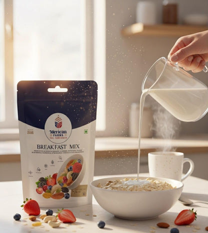 Merican Farms Breakfast Mix 250gm with Healthy Mixed Nuts with Dry Fruits, Premium Fiber SuperMix, Fresh and Perfectly Balanced Mix Dry Fruits Pack,Anytime Snacking Berries