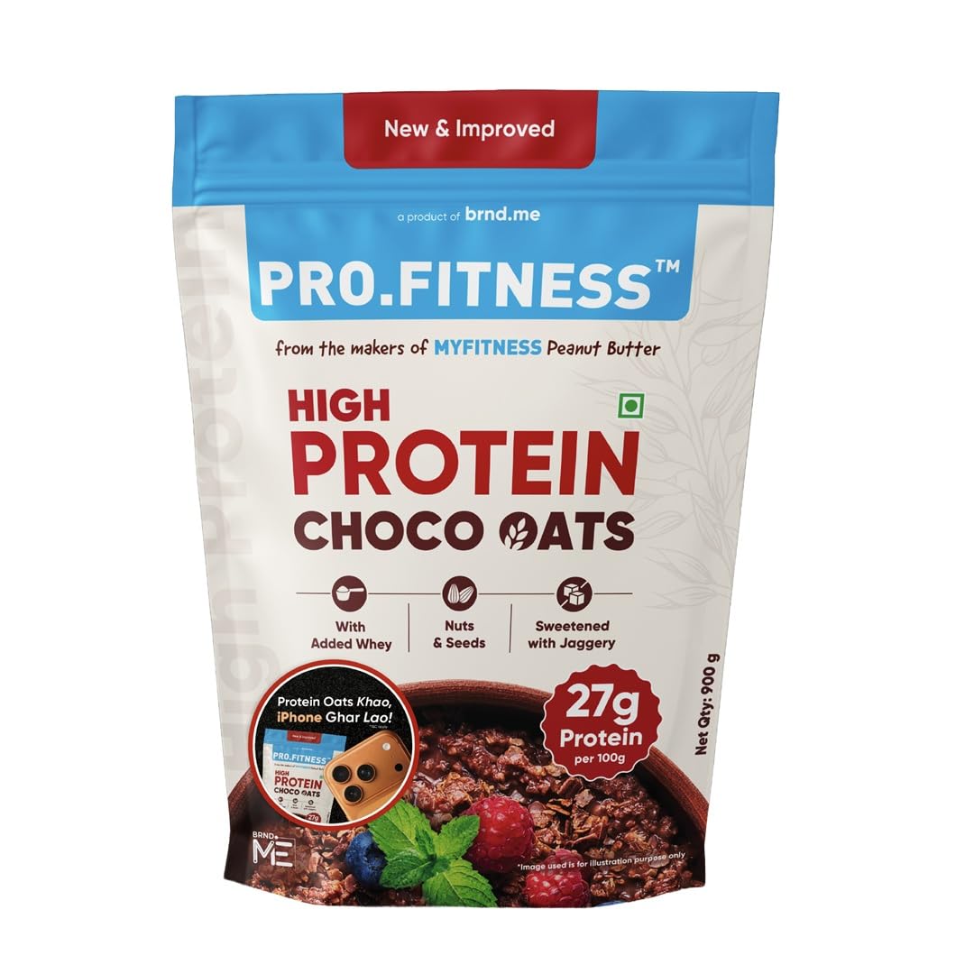 Pro.Fitness 27g High Protein Oats (By MyFitness) | Dark Chocolate Oats with Almonds, Pumpkin Seeds and Raisin | Chocolate Rolled Oats with Jaggery - No Refined Sugar | Breakfast Cereals