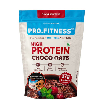 Pro.Fitness 27g High Protein Oats (By MyFitness) | Dark Chocolate Oats with Almonds, Pumpkin Seeds and Raisin | Chocolate Rolled Oats with Jaggery - No Refined Sugar | Breakfast Cereals
