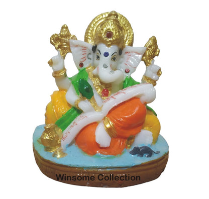 Ganesha Ganesh Ganpati Gajanan Statue Idol Murti Gift Item Decorative Showpiece Multicolor Polyresin Pack of 1 (B003)