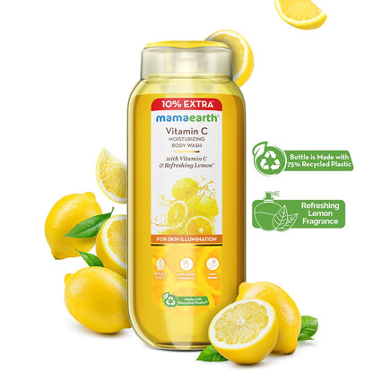 Mamaearth Vitamin C Moisturizing Body Wash with Vitamin C & Refreshing Lemon Scent for Skin Illumination- 275ml|Deeply Cleanses|Intensely Moisturizes|Long-Lasting Fragrance|Radiant Glow|All Skin Types