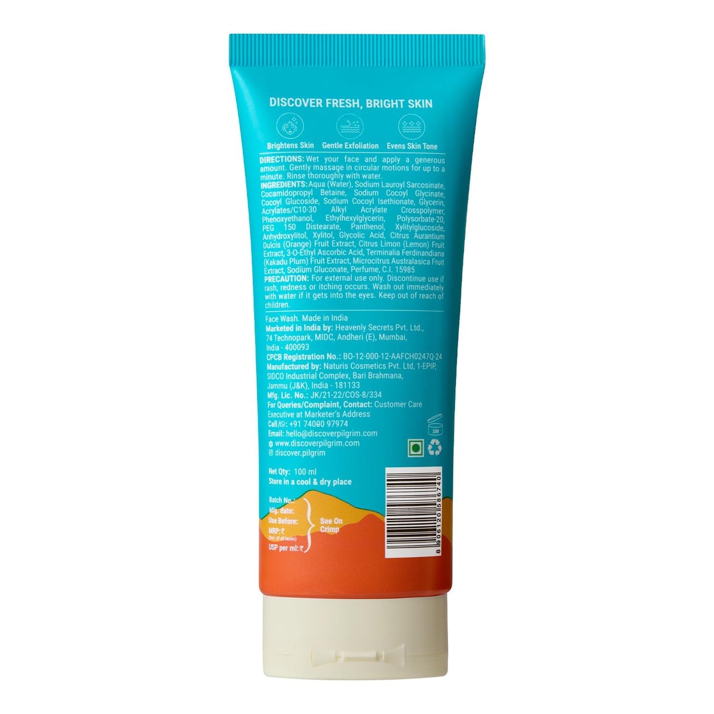 Pilgrim Australian Vitamin C Gel Face Wash for glowing skin with Kakadu Plum & Lime Pearl™ | Face wash for dry & radiant skin | Women & Men | 100 ml