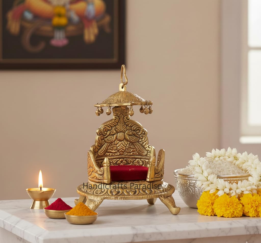 Metal Singhasan Oval Shaped Idol - 7 Inch Height