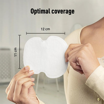 Product showing optimal coverage with dimensions labeled, held by a person.