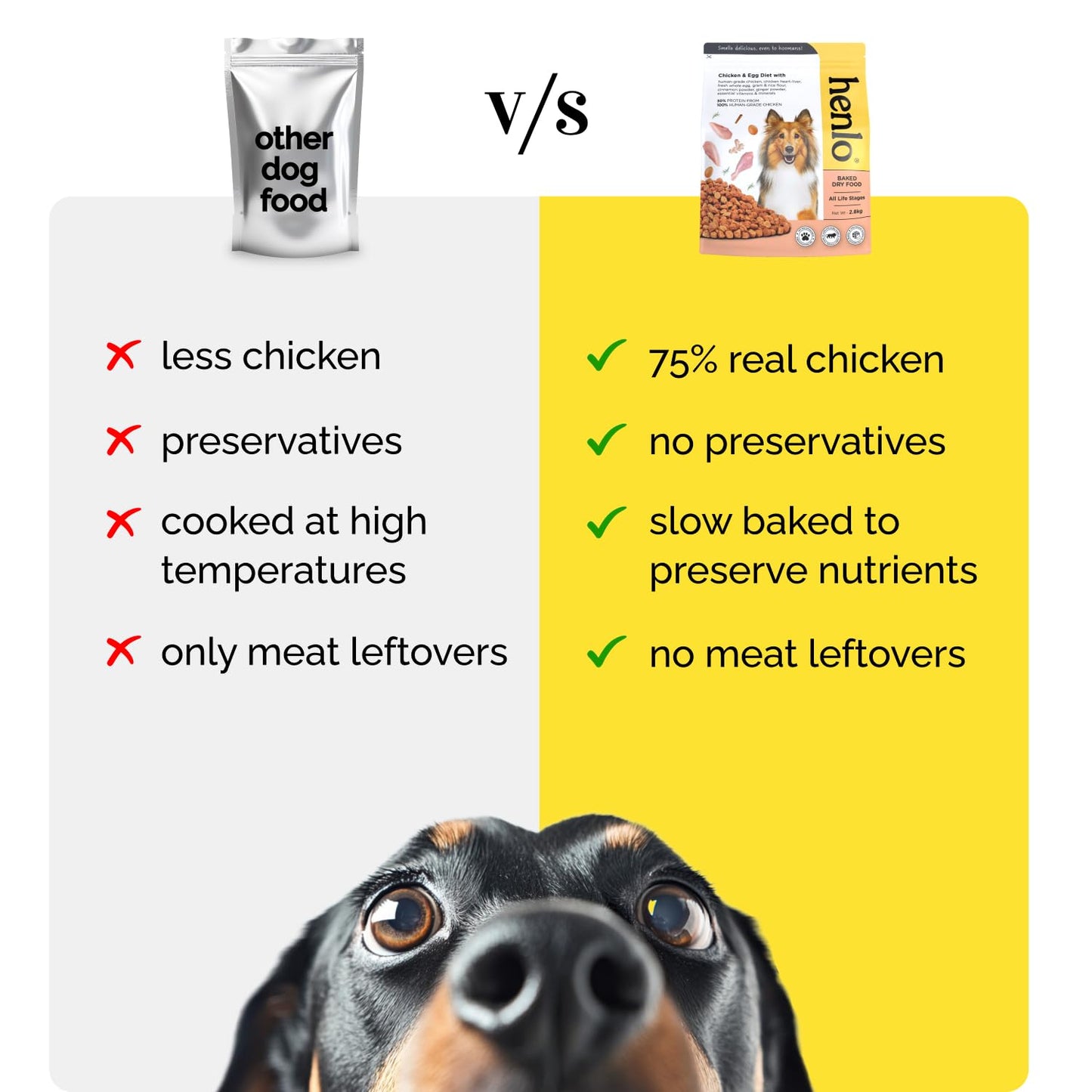 Henlo Chicken and Egg Baked Dry Dog Food for Adult and Puppy Dogs | 800G | 100% Human-Grade Ingredients | Nutritionally Balanced Healthy Dog Food