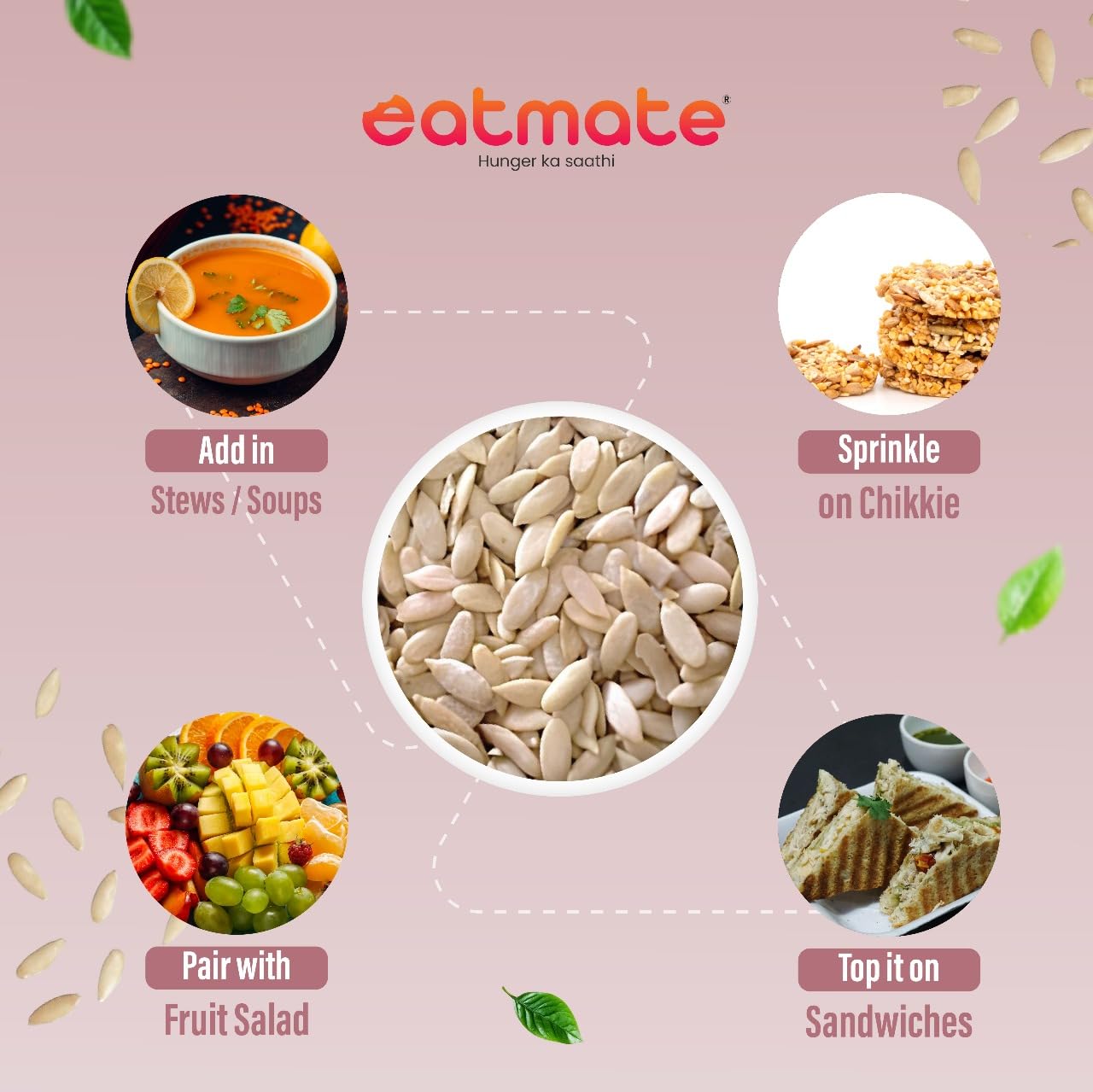 Eatmate Natural Muskmelon Seeds | Kharbooj Magaj | Kharbhuja Beej for Eating | High in Protein, Potassium, Magnesium & Iron | Good for Immunity Booster| Healthy Snack, Topping and Cooking Use (250gm)