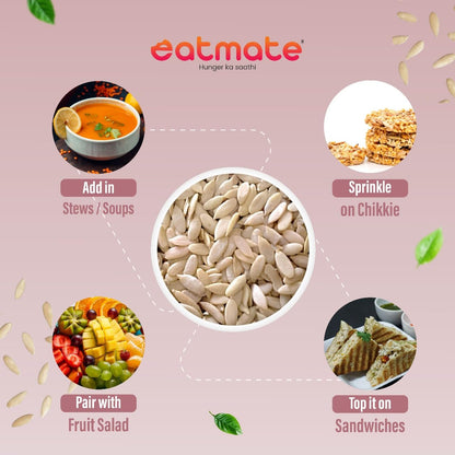 Eatmate Natural Muskmelon Seeds | Kharbooj Magaj | Kharbhuja Beej for Eating | High in Protein, Potassium, Magnesium & Iron | Good for Immunity Booster| Healthy Snack, Topping and Cooking Use (250gm)