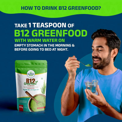 B12 Green Food Powder, 200g | Plant Based Vitamin B12 Supplement (B12GreenFood Powder) | Vitamin B1, B2, B3, B6, B9,C & A | Boost Energy Level, Good For Digestion & Stress, For Men & Women