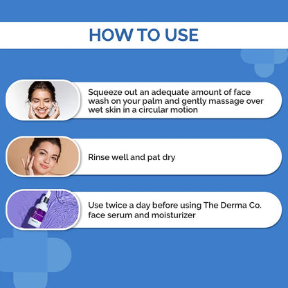 Instructions on how to use face wash with a blue background